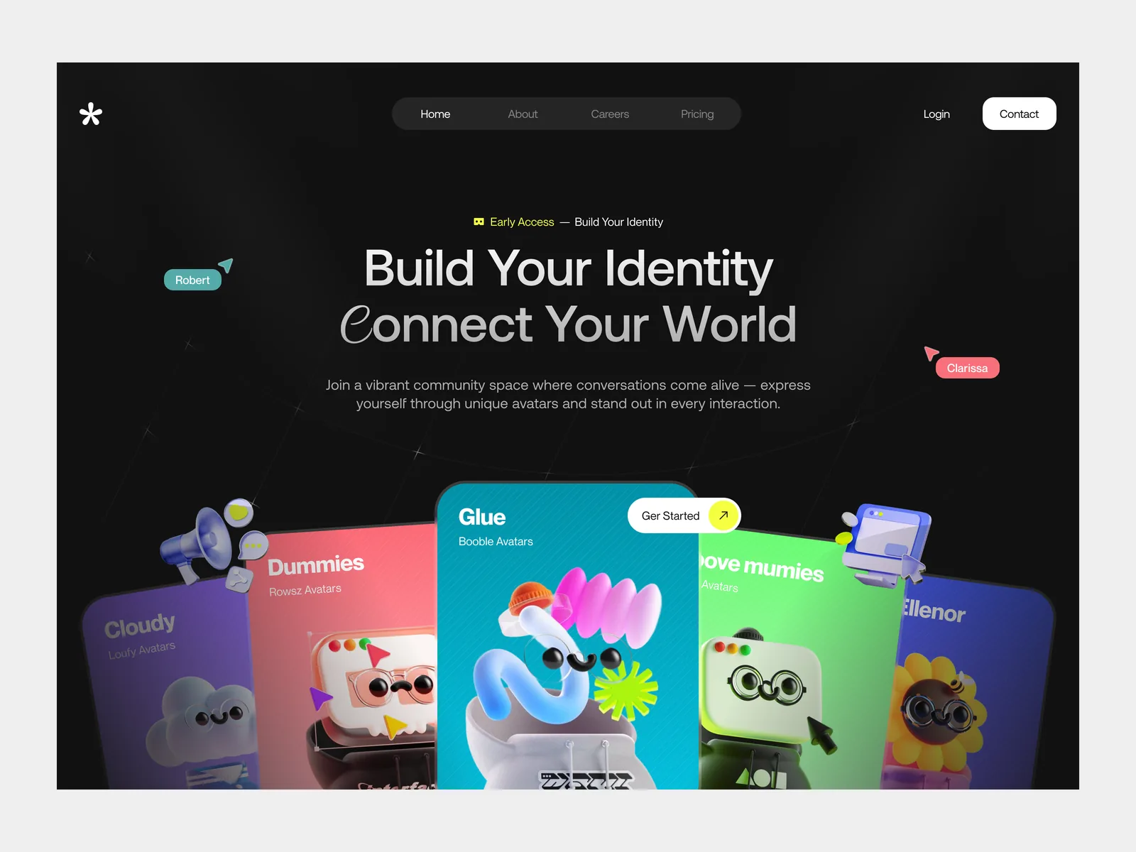 Design community website with 3D avatar cards