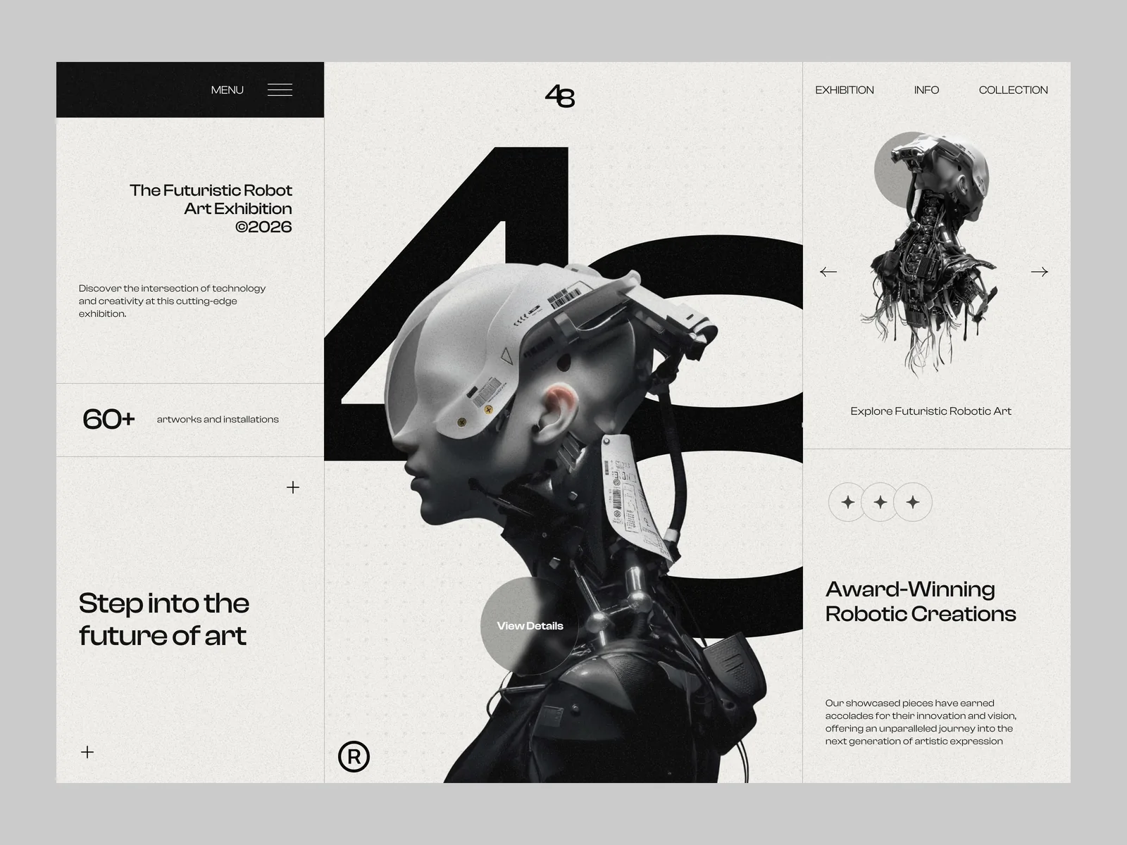 Futuristic robot art exhibition website